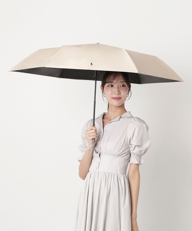 MOONBAT 【遮熱・遮光】POLO RALPH LAUREN(ポロ ラルフローレン)無地 PP刺繍 晴雨兼用 雨傘 折りたたみ傘 簡単開閉 ベージュ