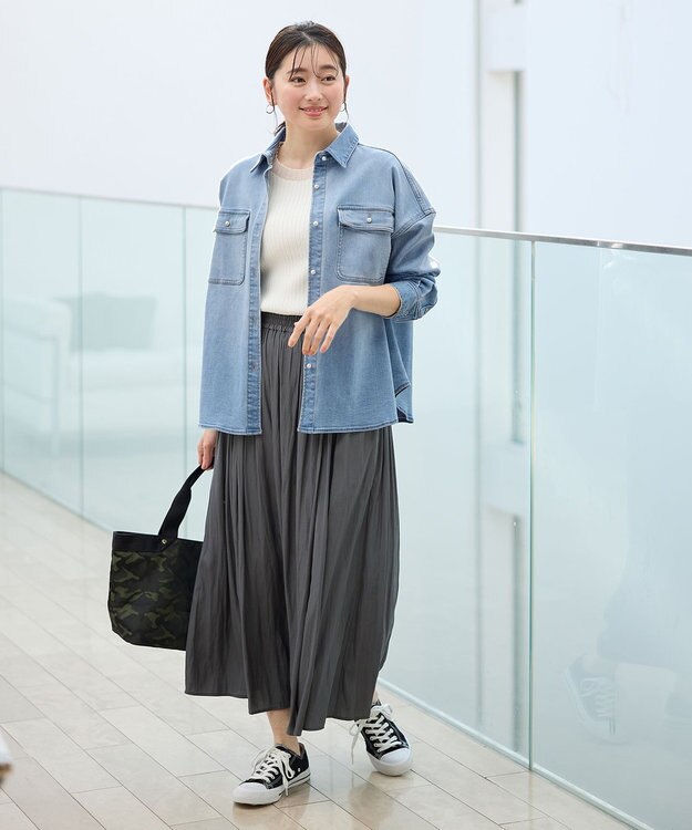 ANY 【洗濯機可/ストレッチ】デニムシャツ ブリーチ