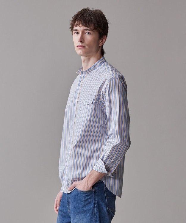 J.PRESS MEN 【SOMELOS】マルチストライプ バンドカラーシャツ イエロー系1