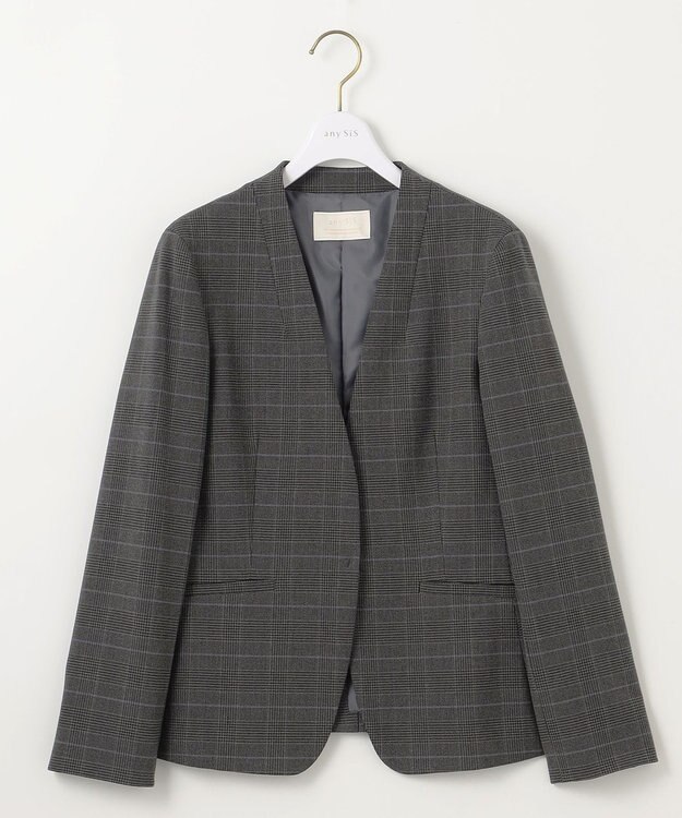 ANY SIS 【保温効果/ストレッチ】シリーズ累計13万枚突破！ビューティサーモ ノーカラージャケット グレーグレンチェック
