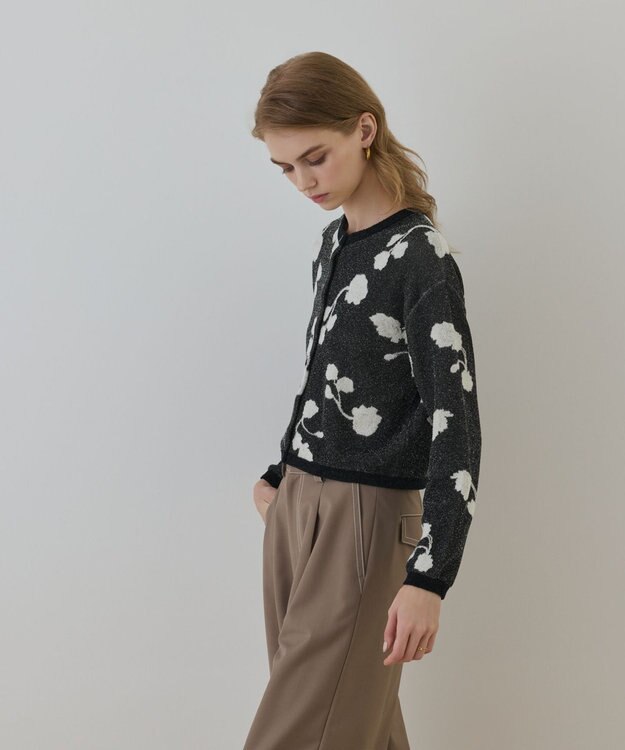 GRACE CONTINENTAL フクレジャガードニットカーディガン ブラック