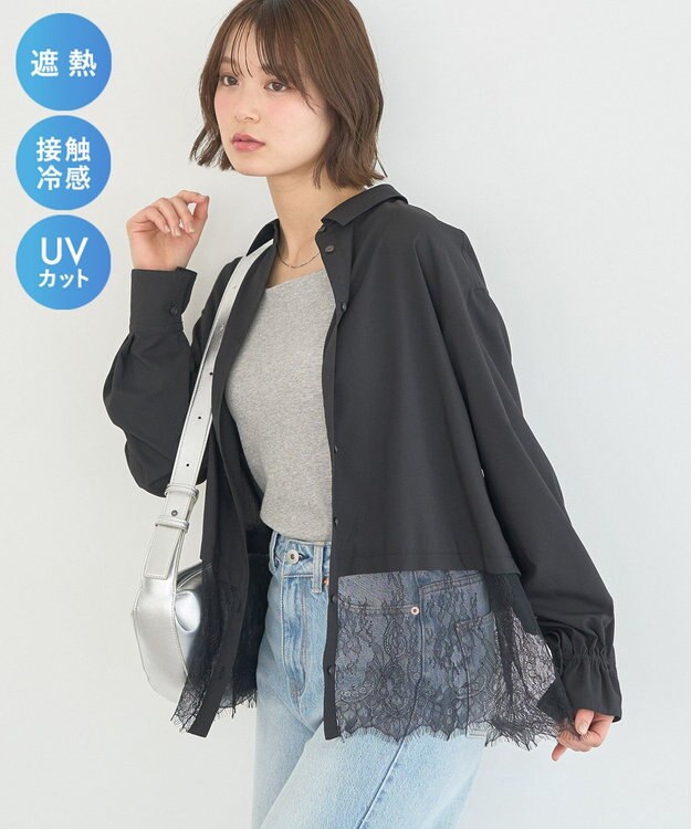 earth music&ecology 【予約】適ON レースヘムシャツ Black