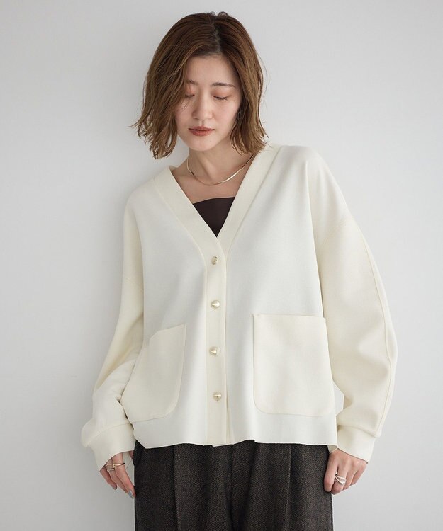 YECCA VECCA 金釦カットジョーゼットカーディガン Ivory