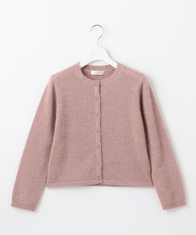 Feroux 【洗える】ラメシャギー カーディガン ピンク系