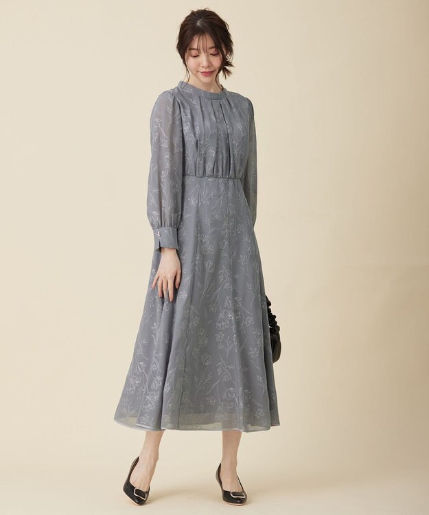 ANY SIS 【Lily Calin】ラインエンブロイダリー ドレス アイスグレー