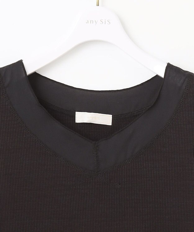 ANY SIS シアーコンビテレコ タンクトップ ブラック