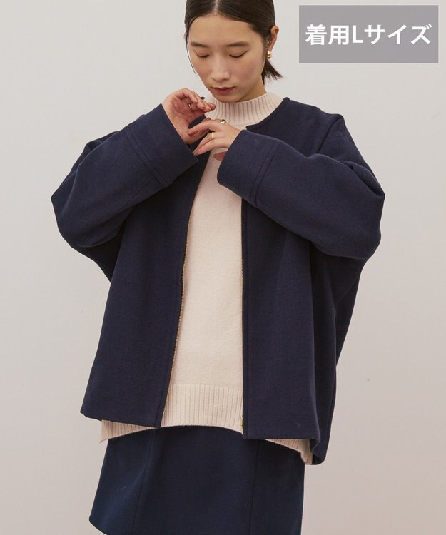 AMERICAN HOLIC 【選べる丈】中空FIBERノーカラーコート Navy