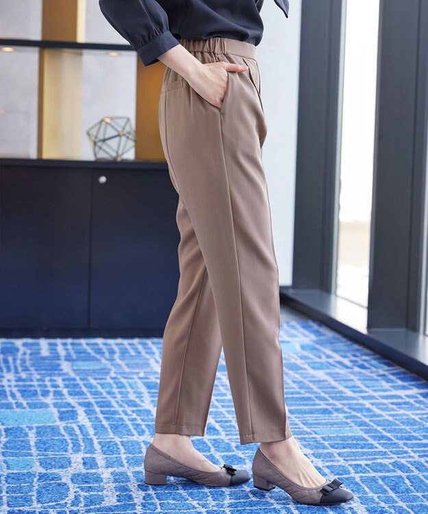 Tiaclasse 【ブラウス&パンツ2点セット】サイドプリーツブラウス×テーパードパンツ セットアップ モカ