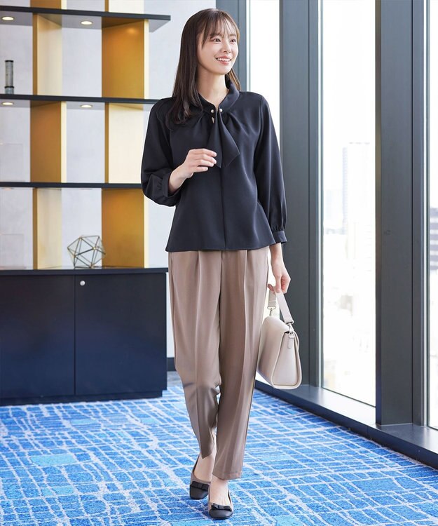 Tiaclasse 【ブラウス&パンツ2点セット】サイドプリーツブラウス×テーパードパンツ セットアップ モカ