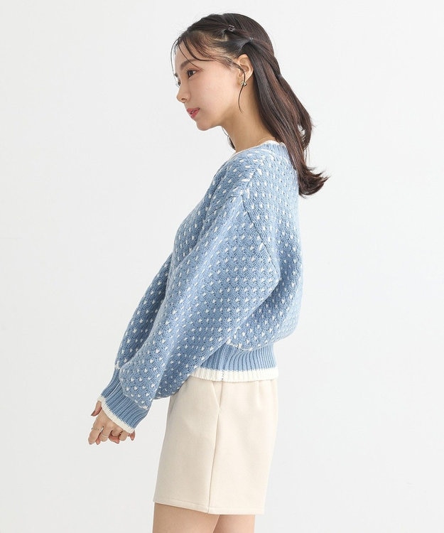 earth music&ecology ポコポコジャガードニットプルオーバー Blue