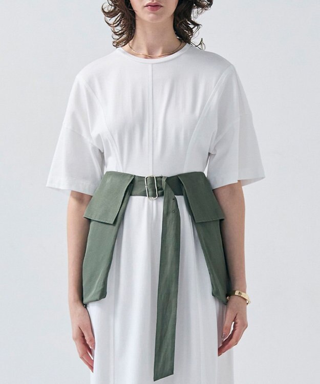 BEIGE， 【洗える】BERNARD / リネンワイドポケット付きラップベルト Olive