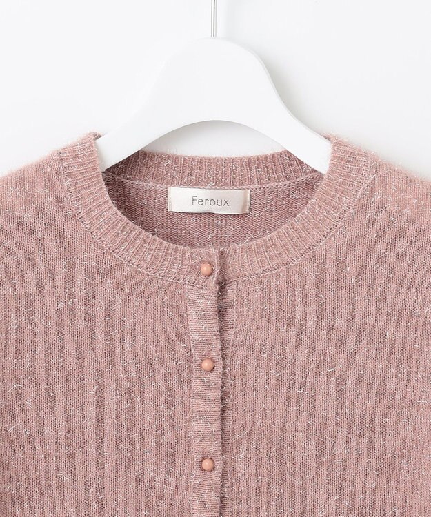 Feroux 【洗える】ラメシャギー カーディガン ピンク系