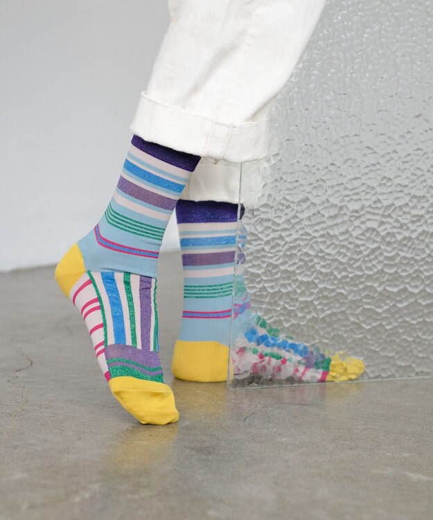 COQ HORIZON ラメボーダーソックス スカイブルー