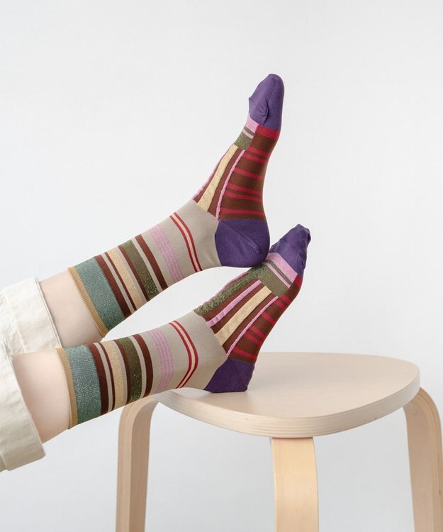 COQ HORIZON ラメボーダーソックス ベージュ