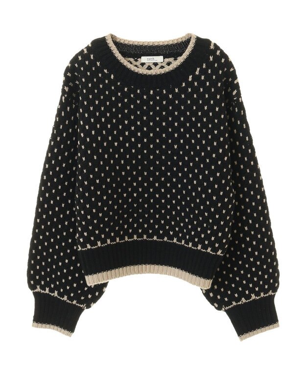 earth music&ecology ポコポコジャガードニットプルオーバー Black