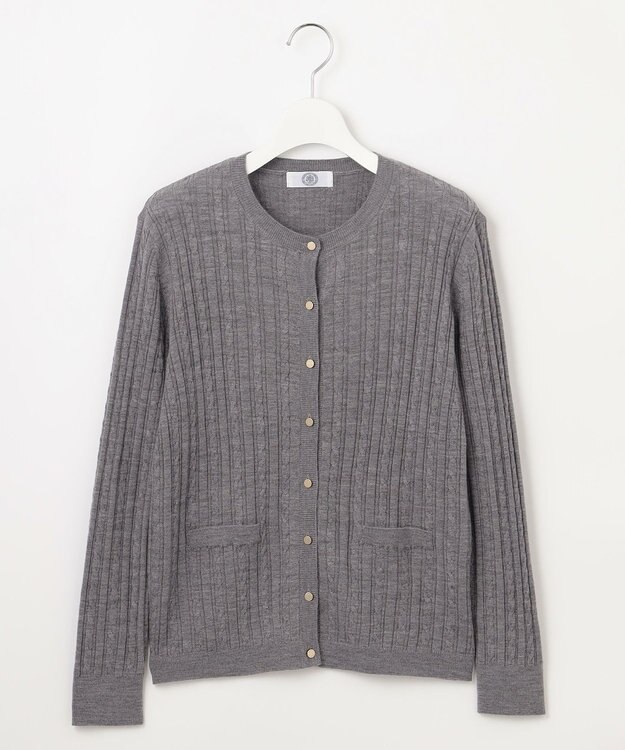 J.PRESS LADIES 【洗える】KNIT BASIC クルーネック カーディガン トップグレー系