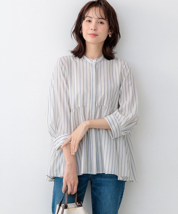 組曲 ニューリヨセルシャーティングペプラム ブラウス ベージュストライプ系1