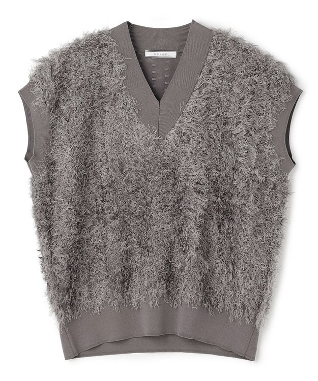 BEIGE， LYCORIS / カットフリンジ Vネックニット Gray