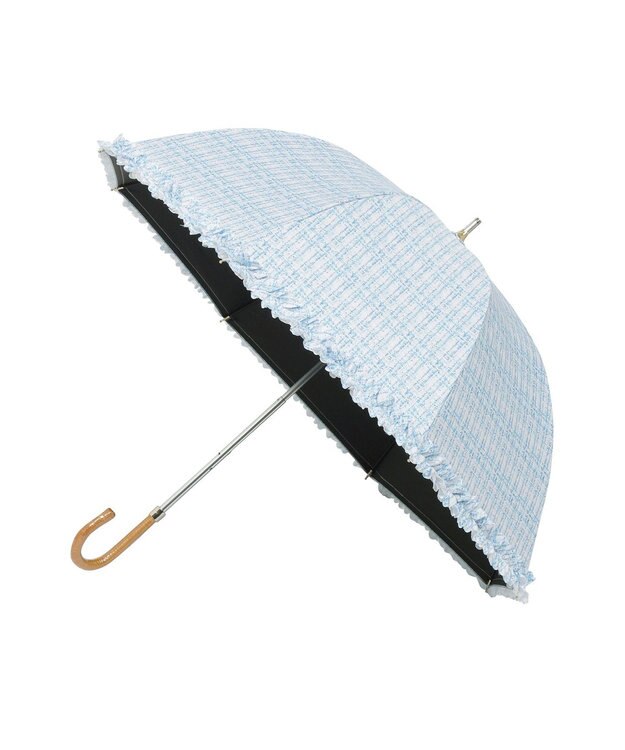 MOONBAT 【遮光/晴雨兼用日傘】LANVIN en Bleu (ランバン オン ブルー)ドビーフリル ハート 遮熱 UV 長傘 ブルー（ツイード）