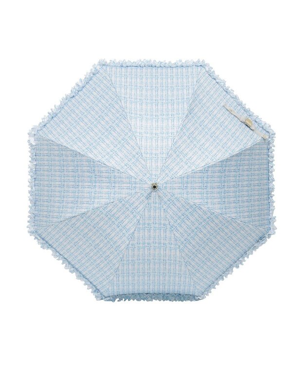 MOONBAT 【遮光/晴雨兼用日傘】LANVIN en Bleu (ランバン オン ブルー)ドビーフリル ハート 遮熱 UV 長傘 ブルー（ツイード）