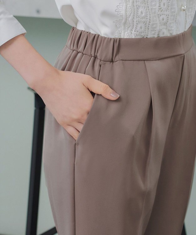 Tiaclasse 【ブラウス&パンツ2点セット】サイドプリーツブラウス×テーパードパンツ セットアップ モカ