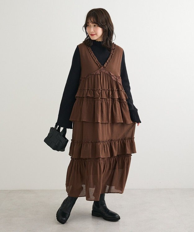 Green Parks ■ＥＳＣＡＲ　レース×コットンティアードワンピース Brown