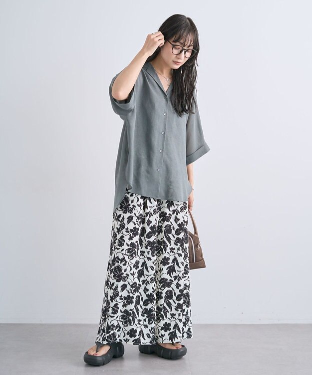 Green Parks 花柄ワイドパンツ White