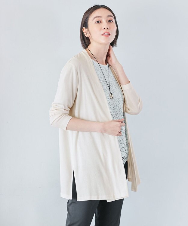 自由区 【XSサイズ～/洗える】レースコンビ Tシャツ 黄緑系