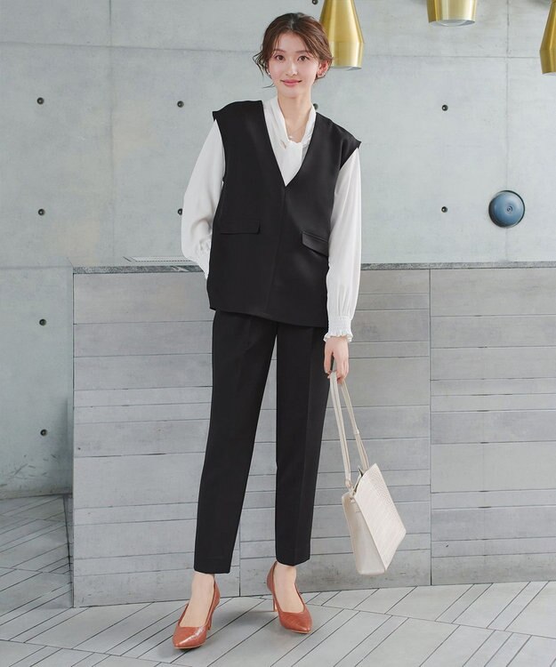 Tiaclasse 【ブラウス&ベスト&パンツ3点セット】リボンタイブラウス＋ベスト付き 3点セットアップ ブラック