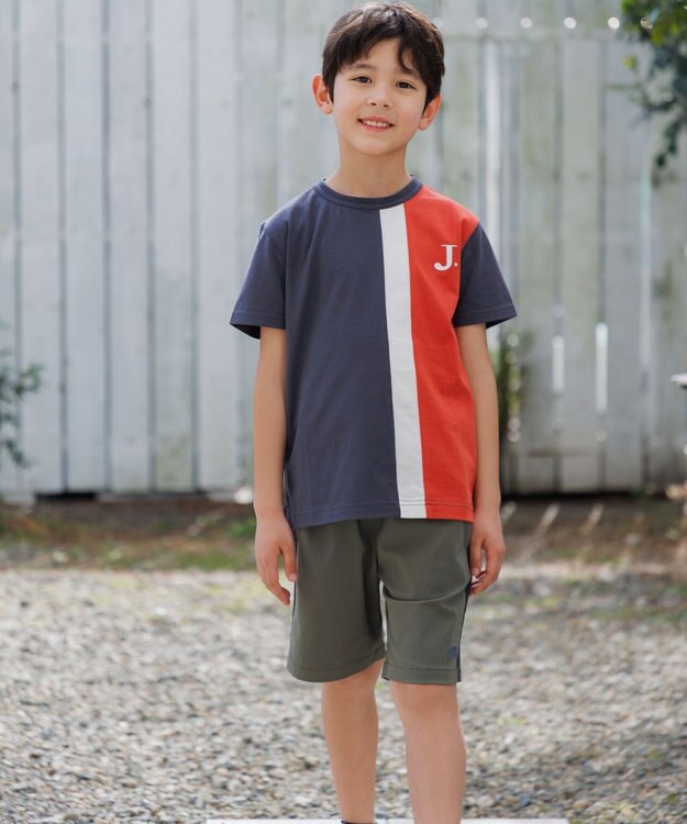 J.PRESS KIDS 【100-130cm】50/2 トリコストライプ 切替Tシャツ オレンジ系