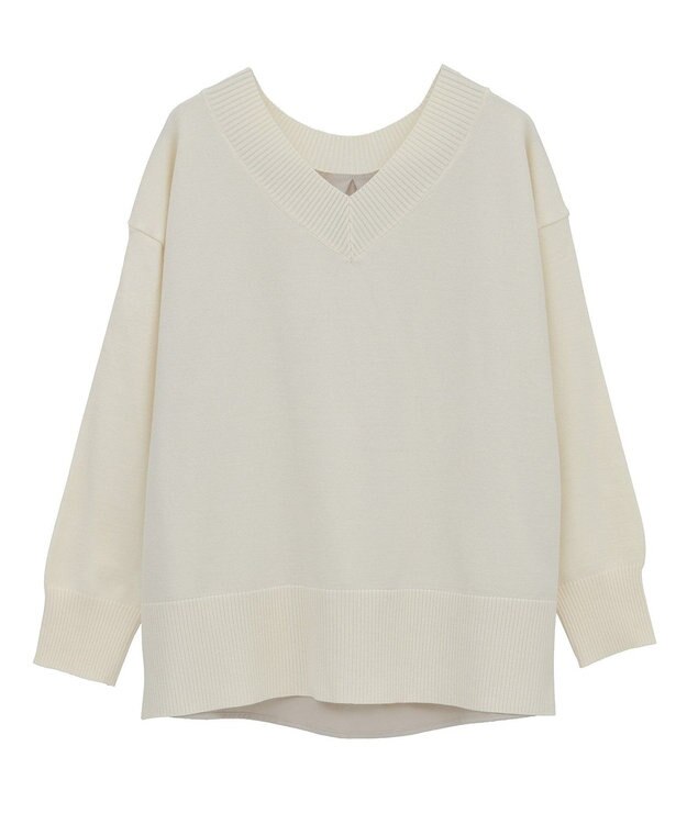 Green Parks 異素材切替ニットチュニック Ecru