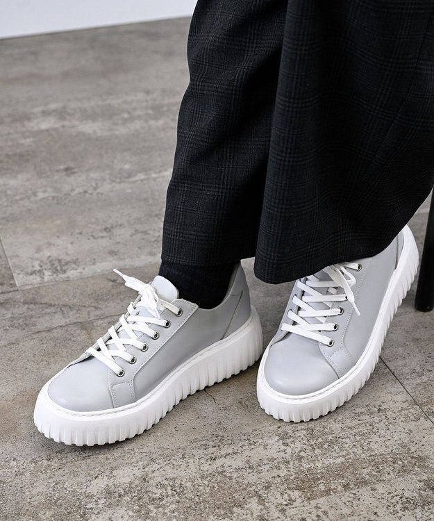 Pointer 日本製 レースアップ厚底スニーカー サマーグレー