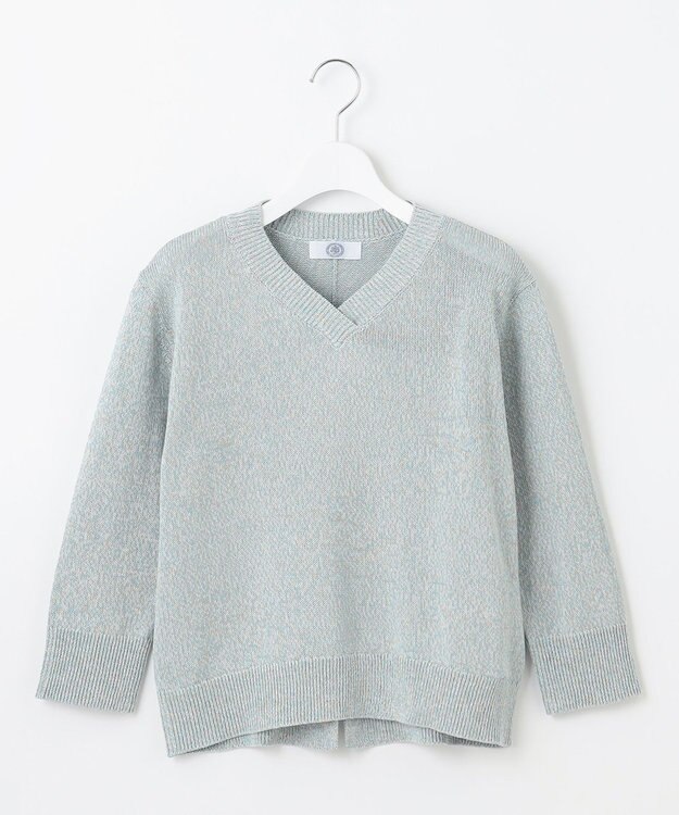 J.PRESS LADIES 【洗える】GIMA COTTON ミックスカラー Vネック ニット ミントMIX系