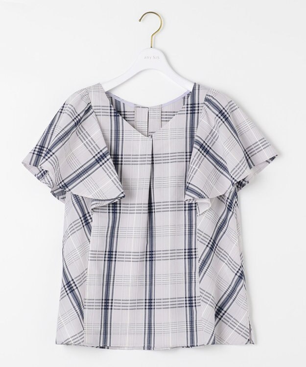 ANY SIS 【洗える】チェックフレア ブラウス ブルーベース