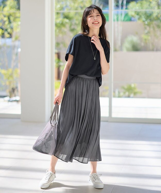 ANY L 【ウエストゴム】シャイニーギャザースカート チャコール