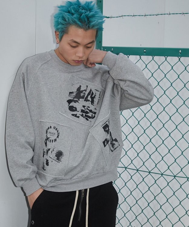 WEGO 【ユニセックス着用ITEM】フォトペーストグラフィックプルオーバー グレー