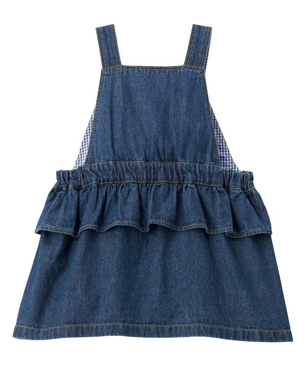 MIKI HOUSE HOT BISCUITS 【70-110cm】ワンポイント 6オンスデニム ジャンパースカート インディゴブルー