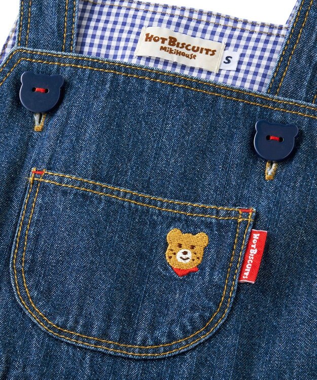 MIKI HOUSE HOT BISCUITS 【70-110cm】ワンポイント 6オンスデニム ジャンパースカート インディゴブルー