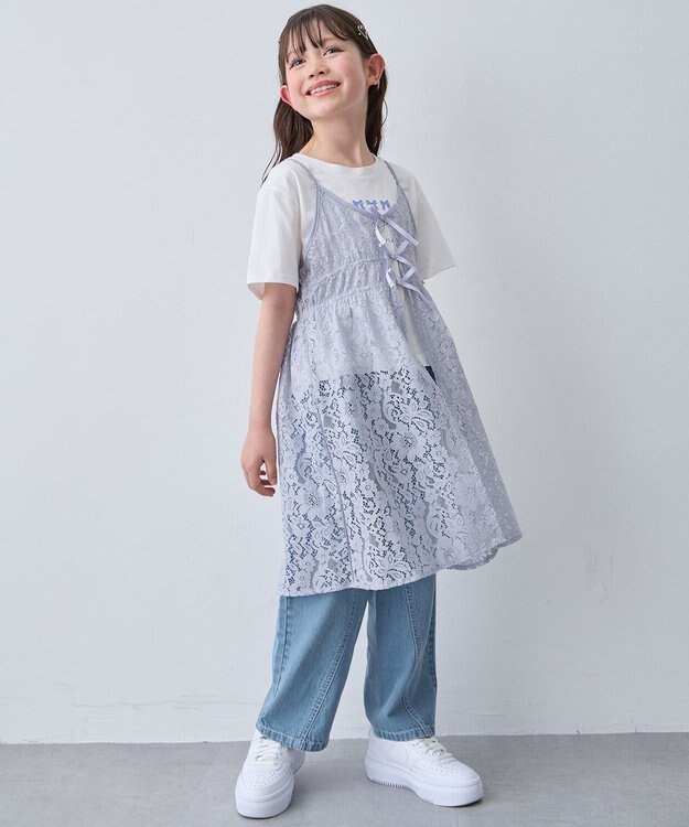 ANY KIDS 【2点セット】Tシャツ×レース キャミソールチュニック ホワイト