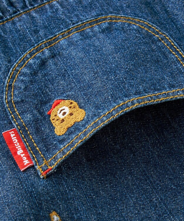 MIKI HOUSE HOT BISCUITS 【70-110cm】ワンポイント 6オンスデニム ジャンパースカート インディゴブルー