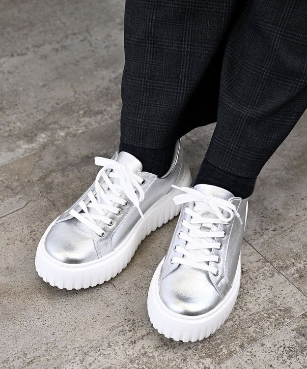 Pointer 日本製 レースアップ厚底スニーカー シルバー