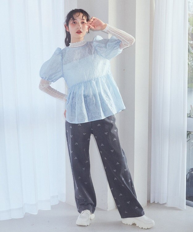 earth music&ecology シアージャガードペプラムチュニック Sax