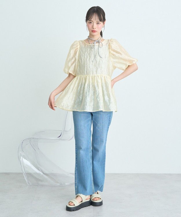 earth music&ecology シアージャガードペプラムチュニック Yellow