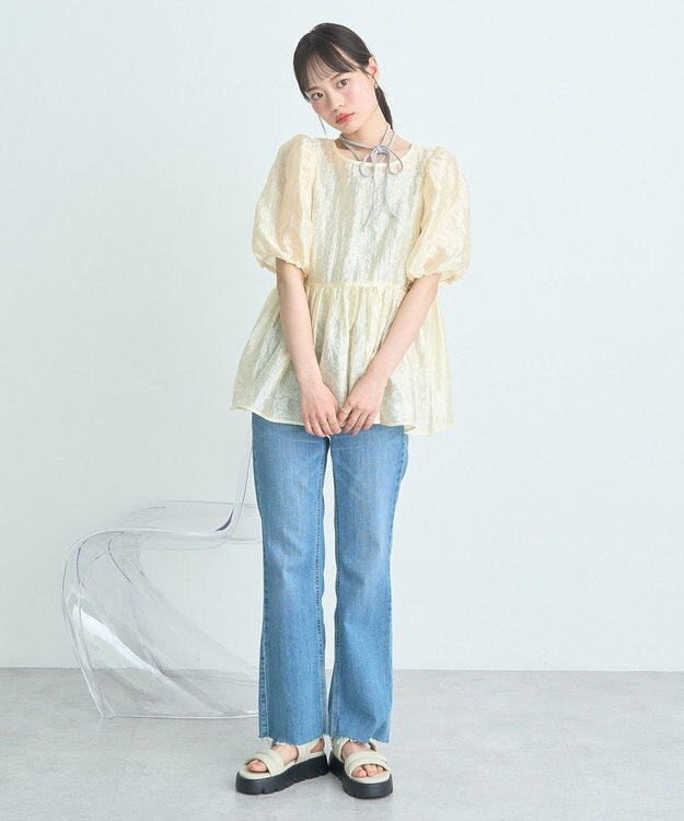 earth music&ecology シアージャガードペプラムチュニック Yellow