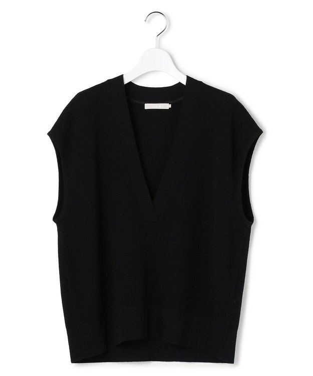 ICB L 【洗える】 ウールテンセルミニブークレ ニットベスト ブラック系