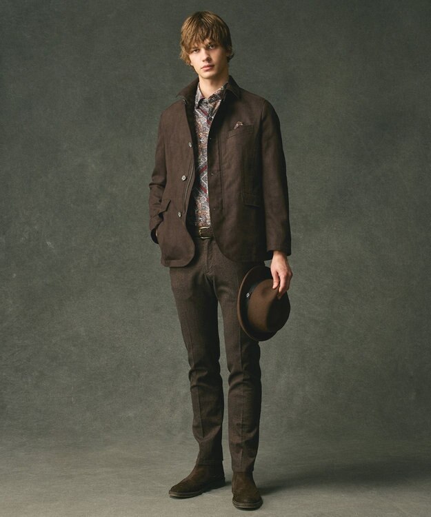 JOSEPH ABBOUD 【キングサイズ・ウエストも伸びる!オーガニックコットン使用】ムリネへリンボンストレッチ パンツ ダークブラウン系