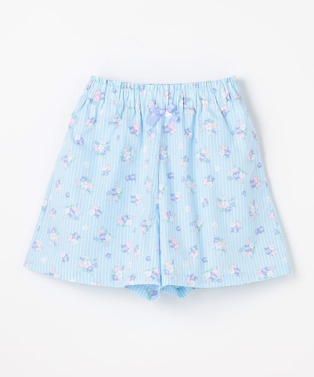 ANY KIDS 【綿100%/接触冷感】ひんやり キュロット サックスブルー×ストライプ花柄