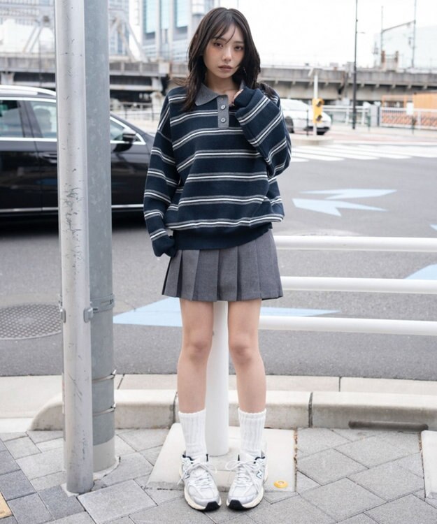 WEGO ポロニットプルオーバー ブルーボーダー