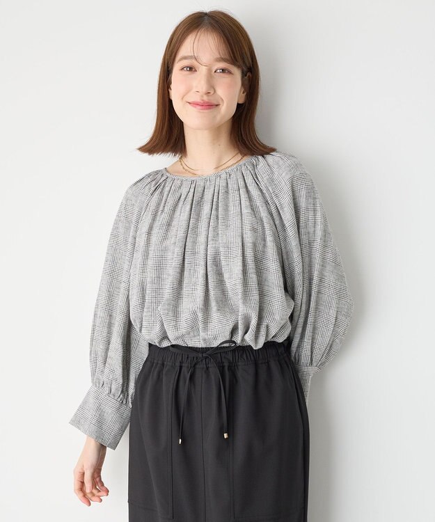 ANY 【手洗い可能】ヨーロピアンリネンギャザーブラウス チェック