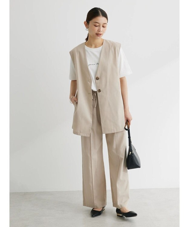 Green Parks 綿麻混イージーワイドパンツ Light Beige